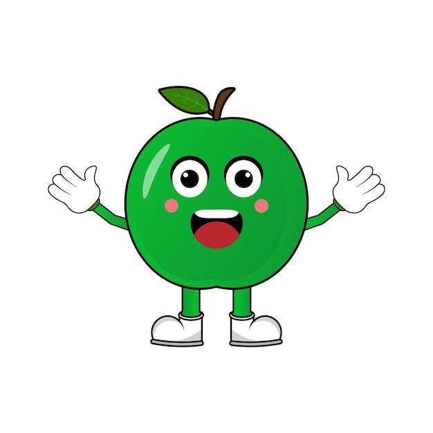 Ilustración vectorial de la mascota del personaje de la manzana verde Ilustración de la Mascota aislada en fondo blanco