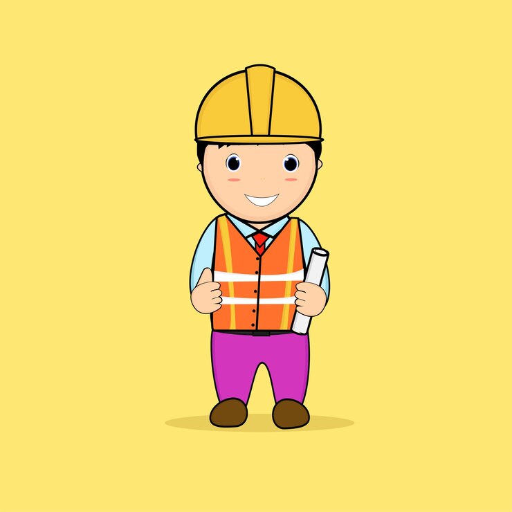 Ilustración vectorial, mascota de trabajador de la construcción, ingeniero o ingeniero civil.
