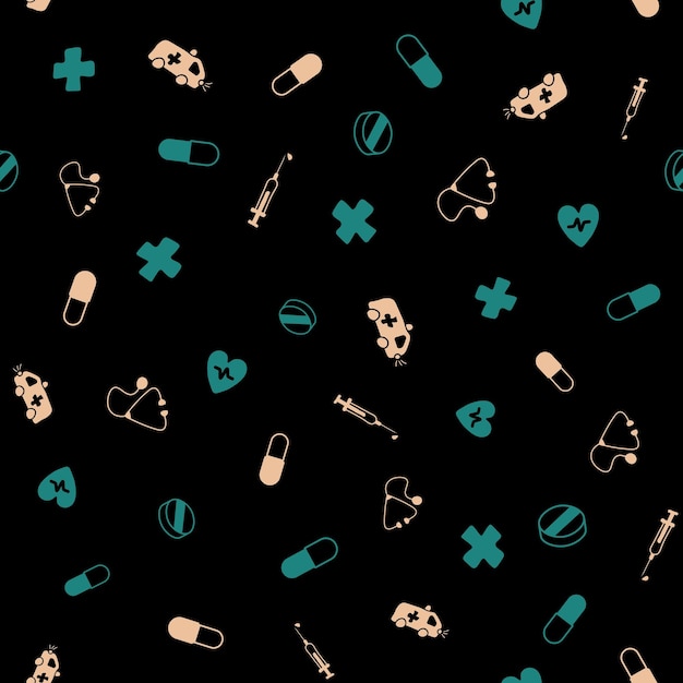 Ilustración vectorial médica Fondo de patrón sin costuras médico