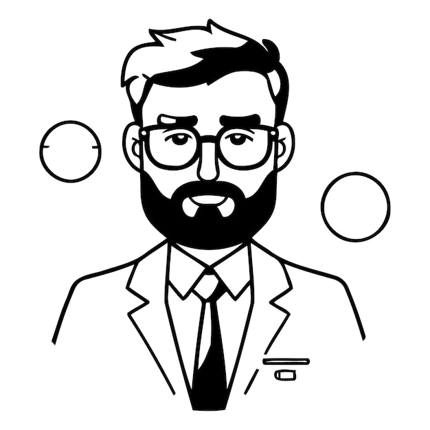 Ilustración vectorial de un médico con barba en un abrigo blanco y gafas