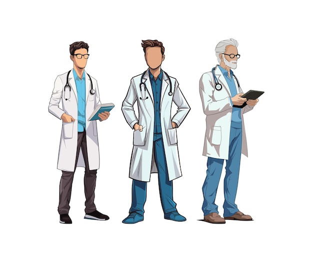 Ilustración vectorial de médicos y enfermeras del personal del hospital del equipo médico