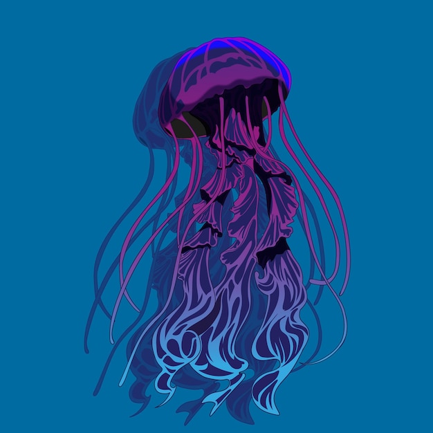 Vector ilustración vectorial de medusas en azul y morado