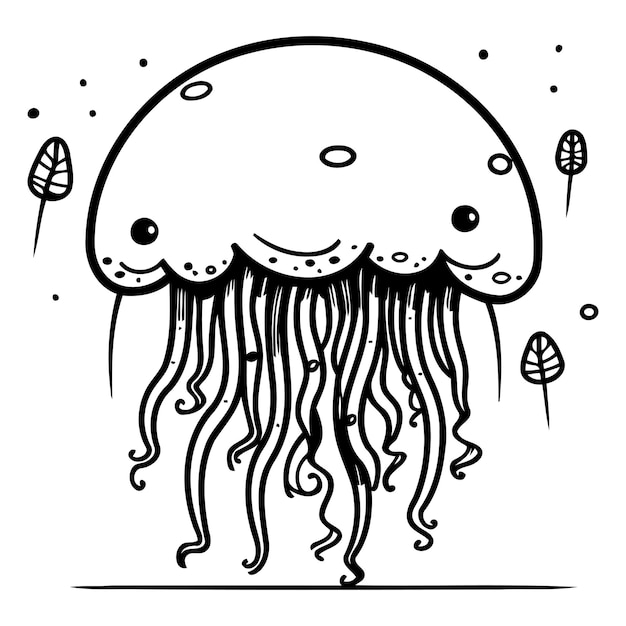 Ilustración vectorial de medusas dibujada a mano en estilo doodle