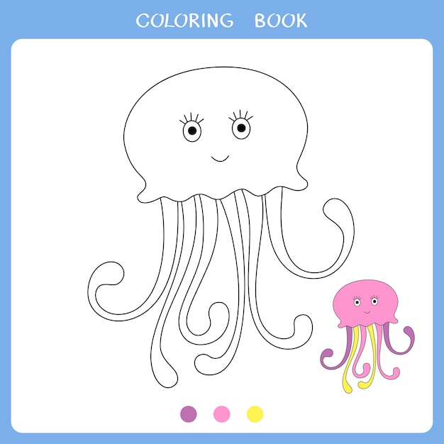 Ilustración vectorial de medusas lindas para colorear libro