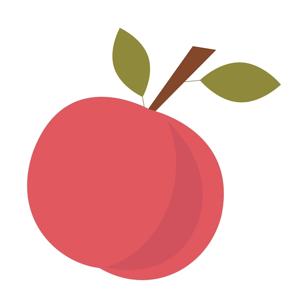 Ilustración vectorial de un melocotón rojo con hojas verdes que representan frutas frescas y jugosas y una alimentación saludable