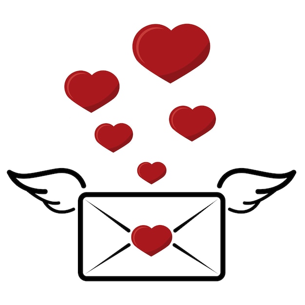 Ilustración vectorial del mensaje y los corazones rojos