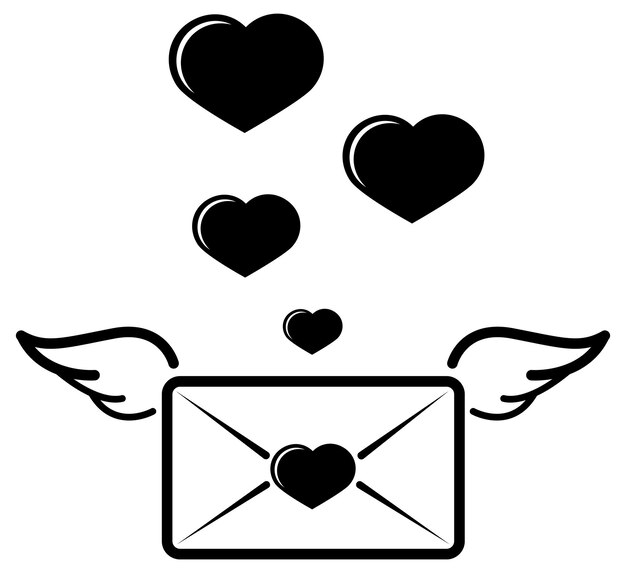 Ilustración vectorial del mensaje y los corazones rojos