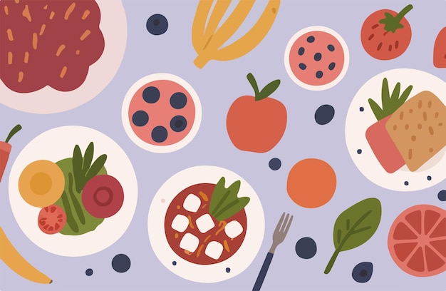 Ilustración vectorial de un menú de alimentos saludables