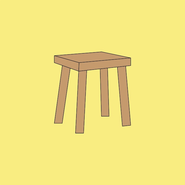 Ilustración vectorial de mesa de madera sobre fondo amarillo Mobiliario de mesa lateral mini