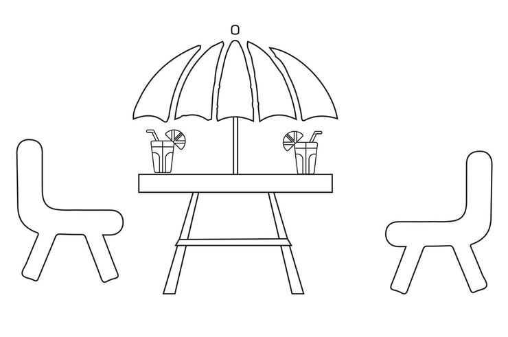 Ilustración vectorial de mesa de picnic con fondo blanco y negro