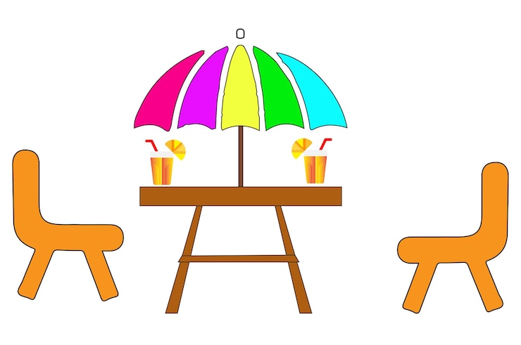 Ilustración vectorial de mesa de picnic con fondo blanco y negro