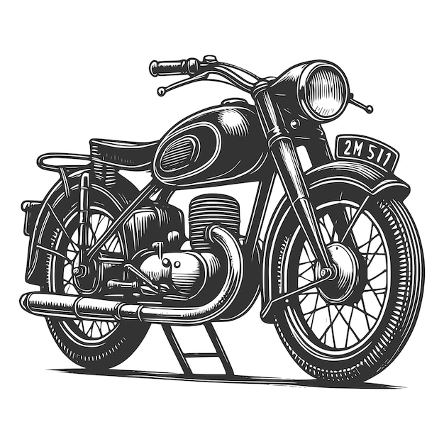 Ilustración vectorial minimalista en blanco y negro de motocicletas antiguas para diseños retro y clásicos