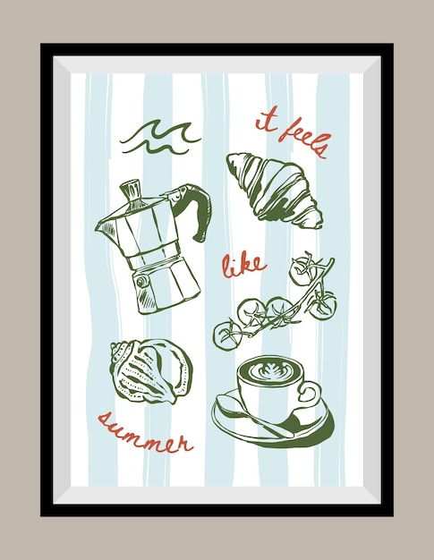 Ilustración vectorial minimalista de Dolce Vita con una cita estética en un marco de póster