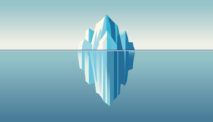 Vector ilustración vectorial minimalista de iceberg bajo el agua y por encima del agua diseño conceptual de iceburg