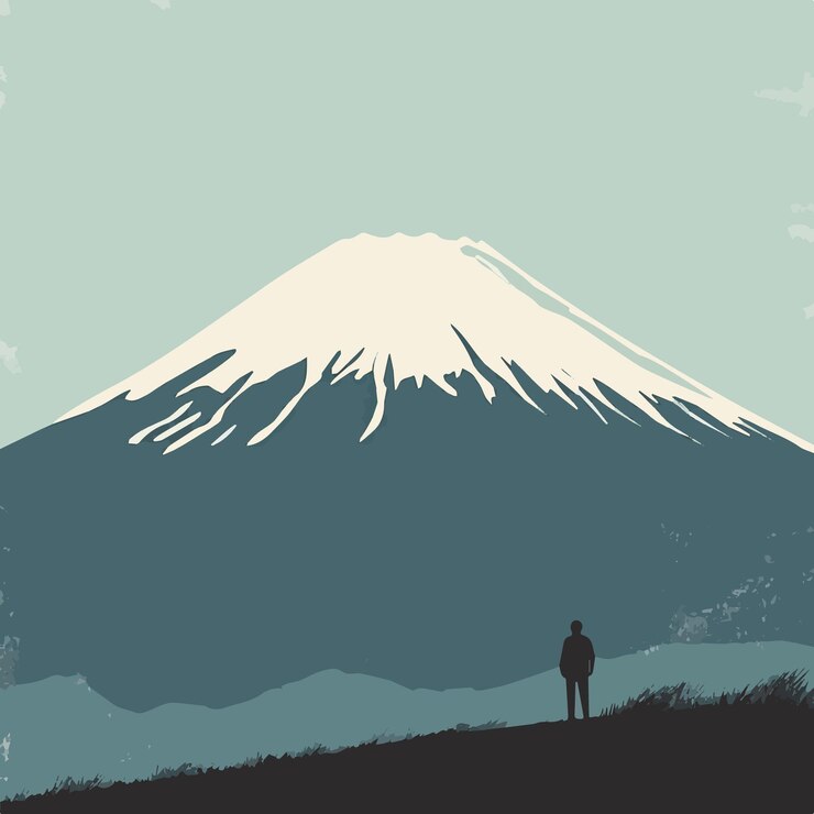 Vector ilustración vectorial minimalista de los lagos fuji paisaje japonés sereno