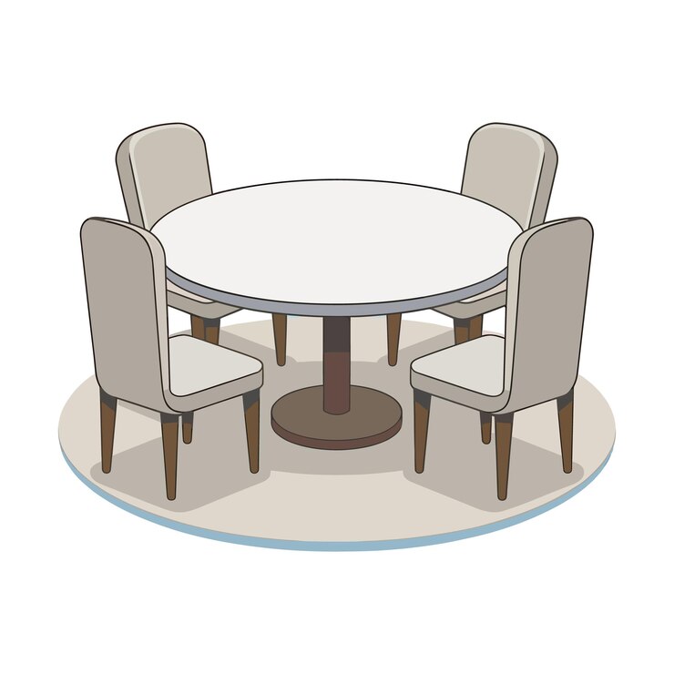 Vector ilustración vectorial minimalista de mesa y silla de comedor vacías aisladas sobre un fondo blanco