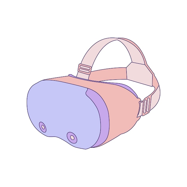 Ilustración vectorial minimalista de un moderno auricular de realidad virtual con colores pastel suaves