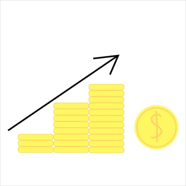 Ilustración vectorial minimalista de la tabla de crecimiento de ingresos al alza Crecimiento de dinero y ganancias en gráfico