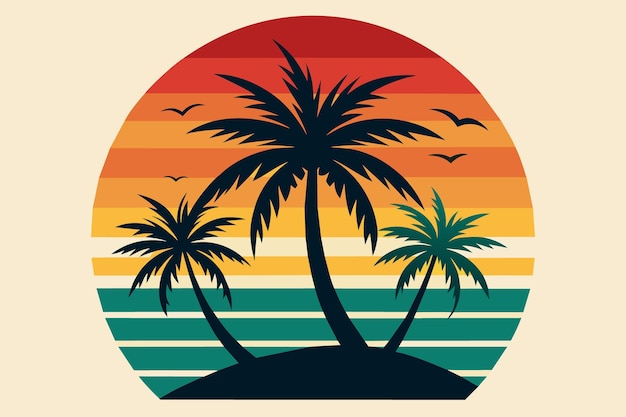 Ilustración vectorial minimalista de Vintage Summer Palm Beach
