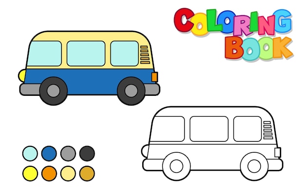 Vector ilustración vectorial de una minivan retro libro para colorear para niños nivel simple