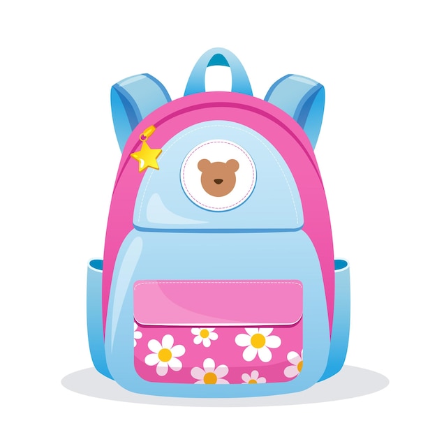 Ilustración vectorial de la mochila escolar de las niñas en colores rosa y azul