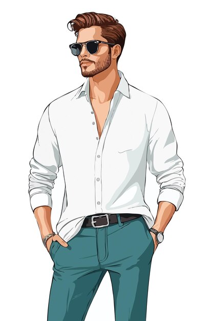 Vector ilustración vectorial de la moda masculina con gafas de sol con fondo blanco