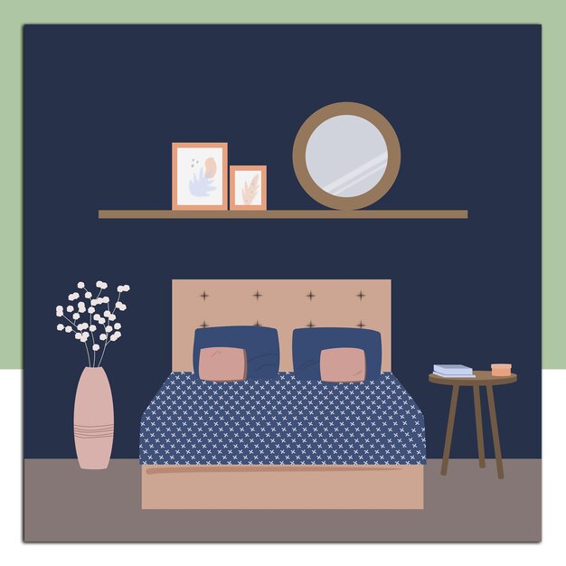 Vector ilustración vectorial moderna del interior del dormitorio