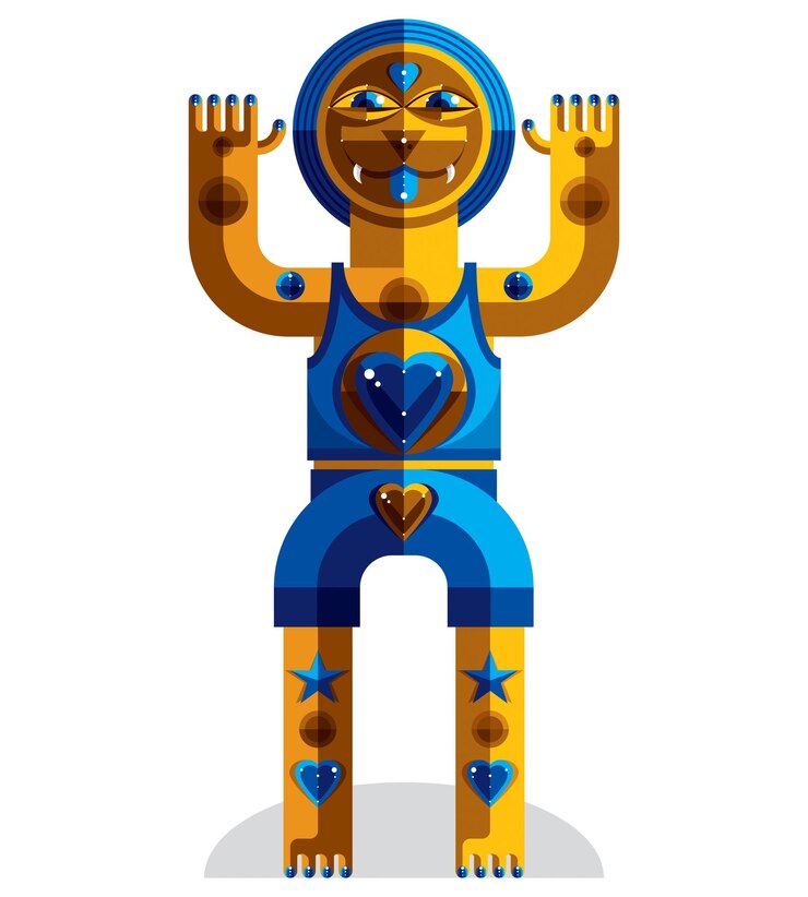 Vector ilustración vectorial modernista, avatar de estilo cubismo geométrico aislado sobre fondo blanco. extraña imagen de personaje hecha en diseño plano.