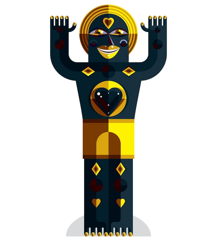 Vector ilustración vectorial modernista, avatar de estilo cubismo geométrico aislado sobre fondo blanco. extraña imagen de personaje hecha en diseño plano.