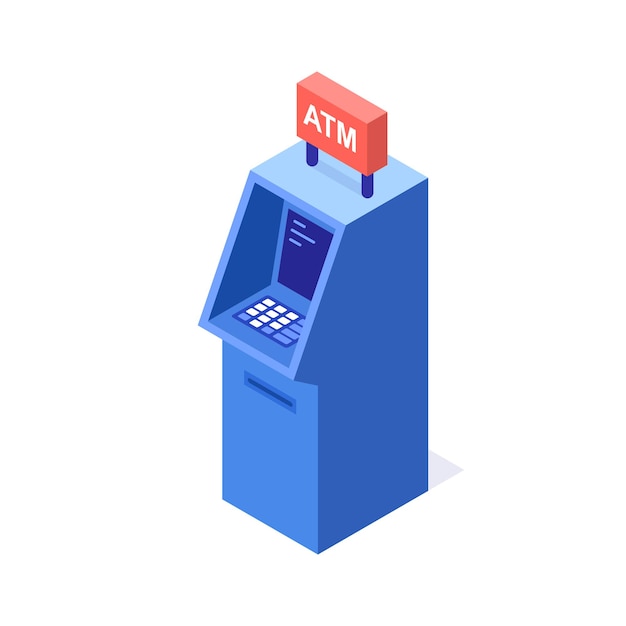 Una ilustración vectorial de un moderno cajero automático ATM. Cajero automático ATM. Cajero automático del banco.