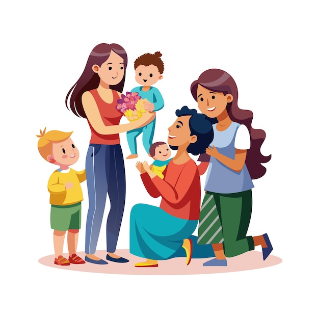 Ilustración vectorial de momentos emocionales diarios especiales de la madre y el bebé