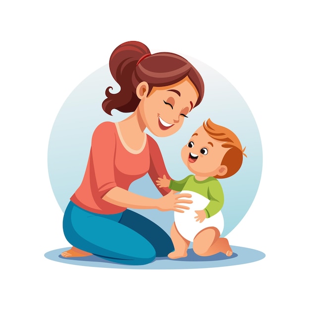 Ilustración vectorial de momentos emocionales diarios especiales de la madre y el bebé