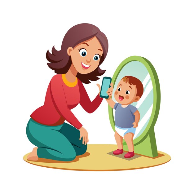 Ilustración vectorial de momentos emocionales diarios especiales de la madre y el bebé