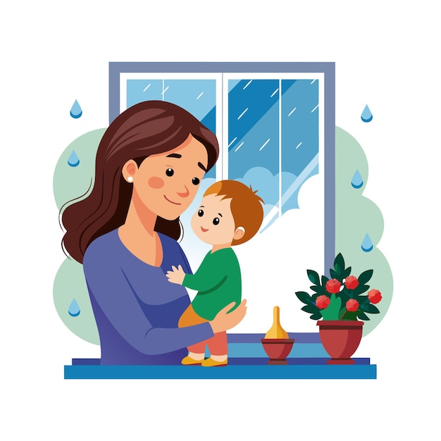 Ilustración vectorial de momentos emocionales diarios especiales de la madre y el bebé