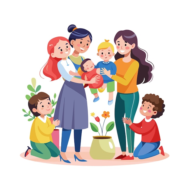 Ilustración vectorial de momentos emocionales diarios especiales de la madre y el bebé