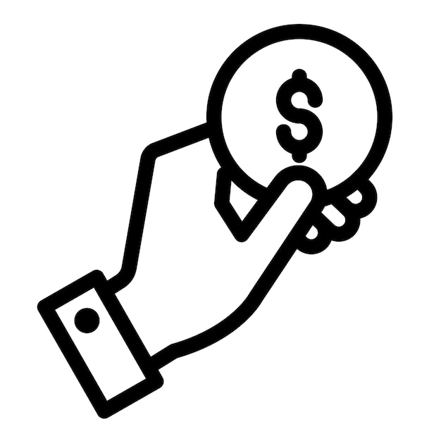 Ilustración vectorial de la moneda en la mano Ícono de pago Símbolo de efectivo en la mano aislado