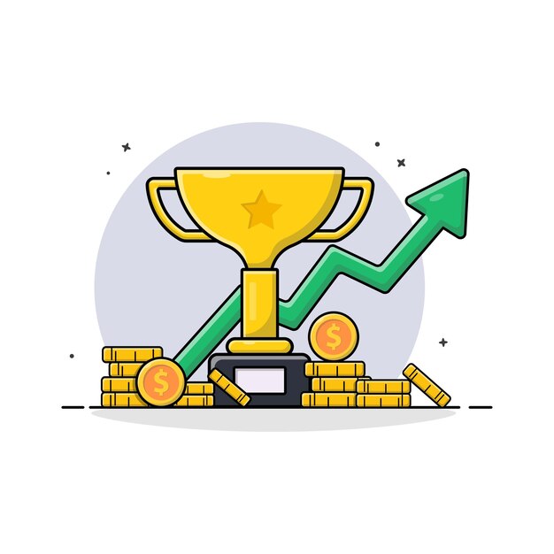 con ilustración vectorial de moneda de oro y flecha Diseño conceptual del trofeo ganador de negocios