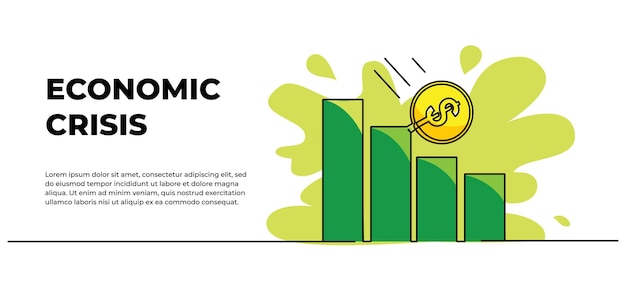 Ilustración vectorial de una moneda rodando en un gráfico descendente finanzas empresariales