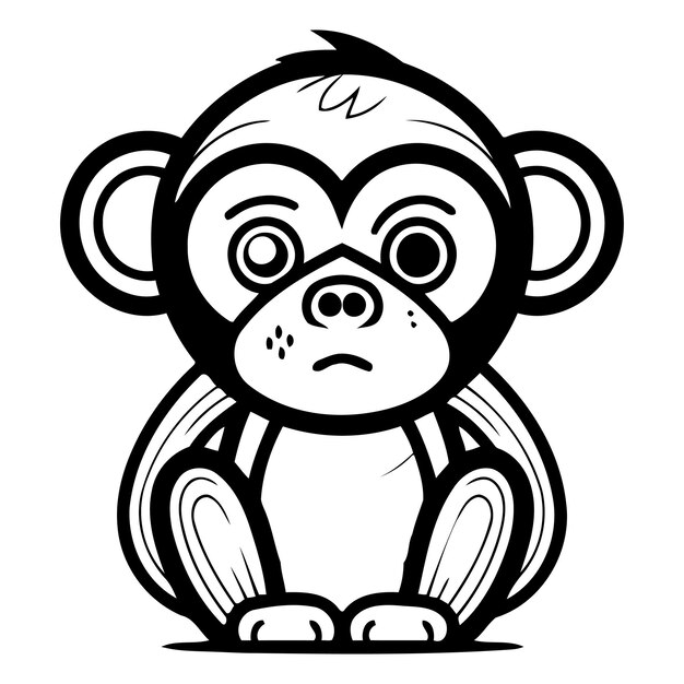 Ilustración vectorial de mono aislada en un fondo blanco imagen monocromática