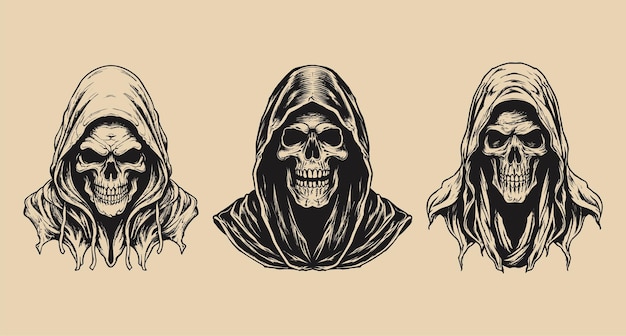 Ilustración vectorial monocromática antigua de un cráneo