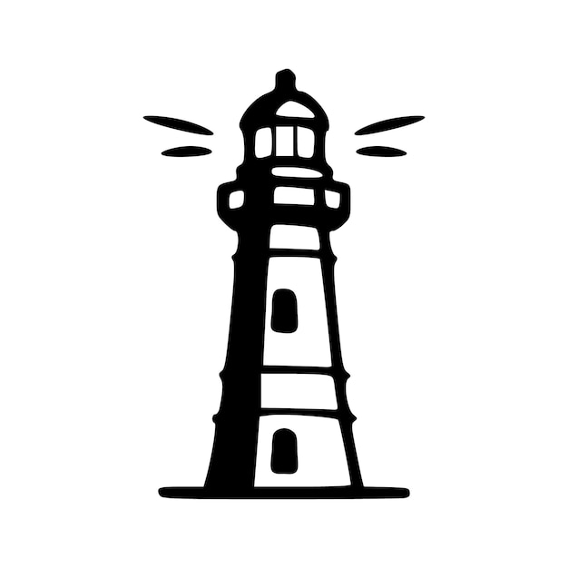 Ilustración vectorial monocromática del contorno negro del faro