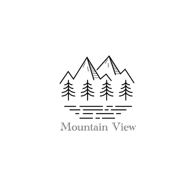 Ilustración vectorial de monolina de vista de montaña para el diseño de señales de iconos de plantilla de logotipo, etc.