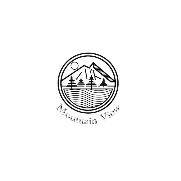 Ilustración vectorial de monolina de vista de montaña para el diseño de señales de iconos de plantilla de logotipo, etc.