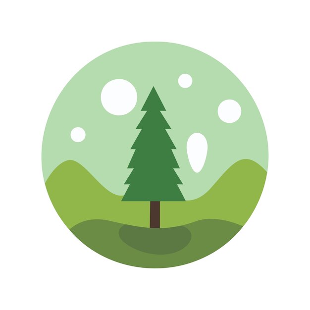 Ilustración vectorial de una montaña forestal con vistas panorámicas de pinos