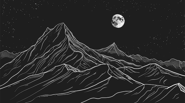 Ilustración vectorial de montañas en blanco y negro Arte de boceto