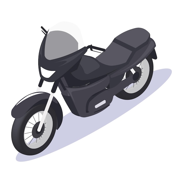 Ilustración vectorial de motocicleta de turismo negra isométrica en fondo blanco