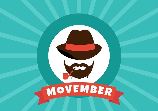 Ilustración vectorial de Movember Time con bigote y cinta para el mes de concientización sobre la salud de los hombres