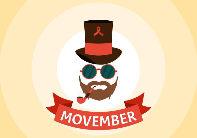 Vector ilustración vectorial de movember time con bigote y cinta para el mes de concientización sobre la salud de los hombres