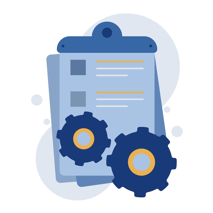Vector esta ilustración vectorial muestra una carpeta de archivos con engranajes mecánicos en el fondo