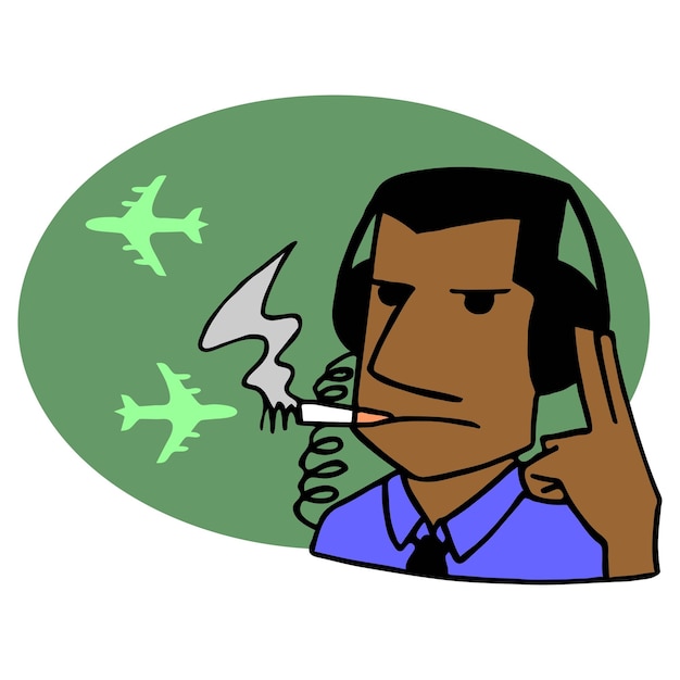 La ilustración vectorial muestra un control de transporte del aeropuerto iconos de control de tráfico en estilo de dibujos animados